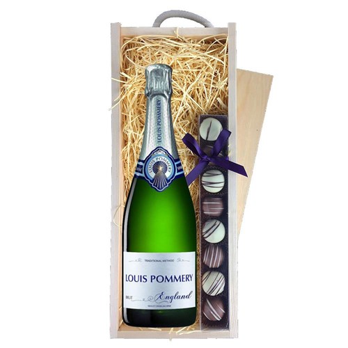 Louis Pommery Brut English Sparkling75cl & Truffles, Wooden Box